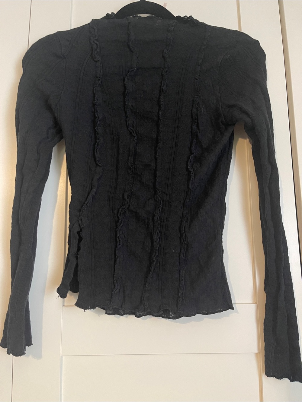 Free People Black Long Sleeve Textured Seam Top